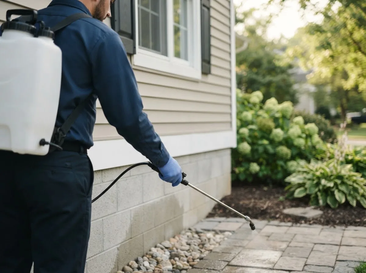 Pest control technician inspecting a home in Buffalo, IL